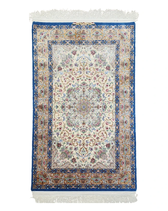 Handmade Persian Isfahan medallion silk rug